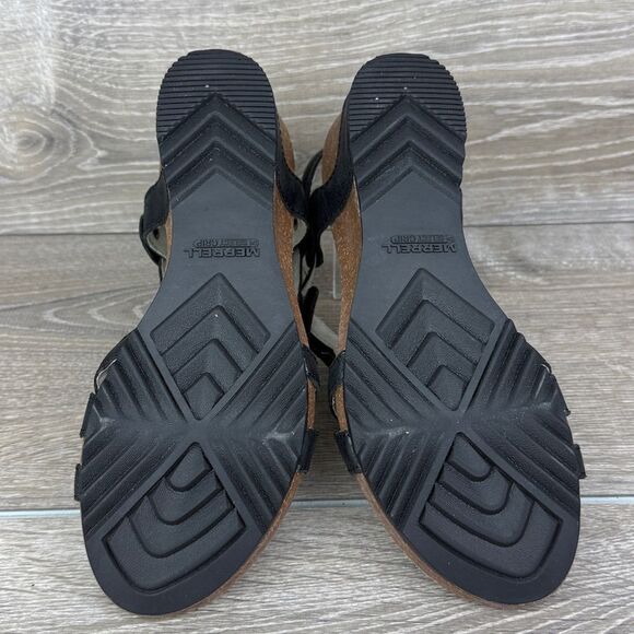 Merrell Revalli Women’s Sz 7 Black Leather Slingback Wedge Hook & Loop Sandals - Picture 7 of 11